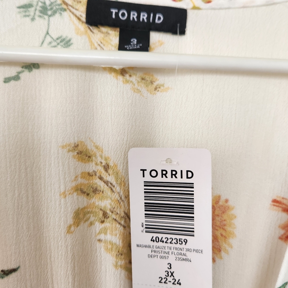 Torrid Floral Top White Orange Layering Swim Elastic Waist Open Tie Front 3X - Picture 2 of 9
